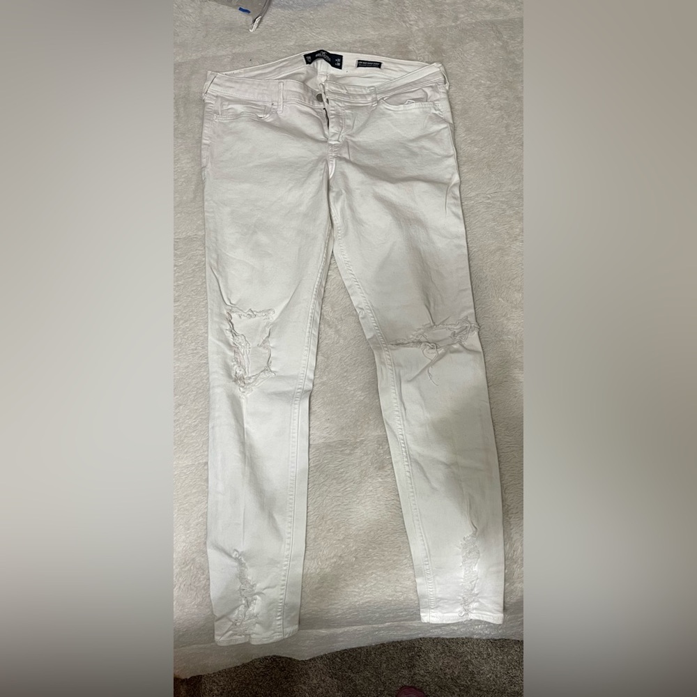 Hollister white rip jeans